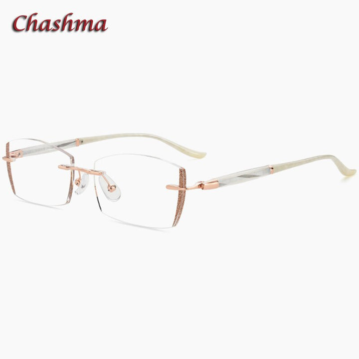 Chashma Ochki Women's Rimless Square Titanium Eyeglasses Tinted Lenses 52025 Rimless Chashma Ochki Gold Transparent  