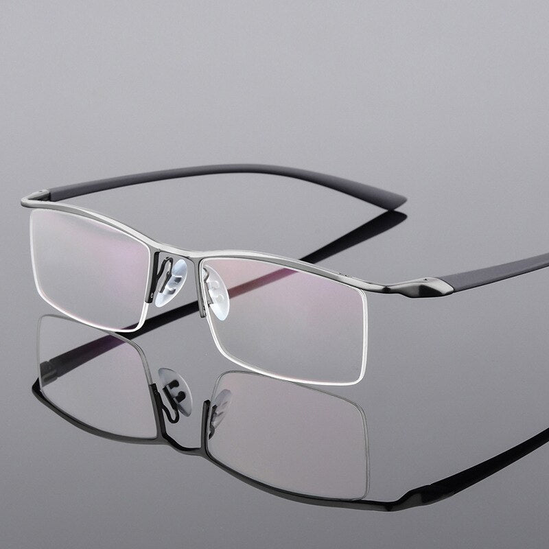Hdcrafter Men's Semi Rim Square Titanium Eyeglasses P8190 Semi Rim Hdcrafter Eyeglasses Gun  