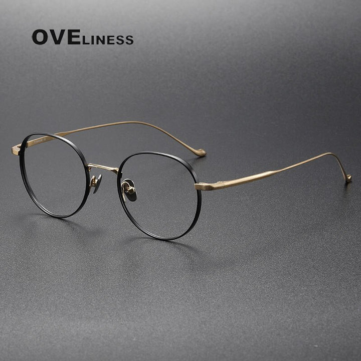 Oveliness Unisex Full Rim Round Titanium Eyeglasses Chordc Full Rim Oveliness black gold  