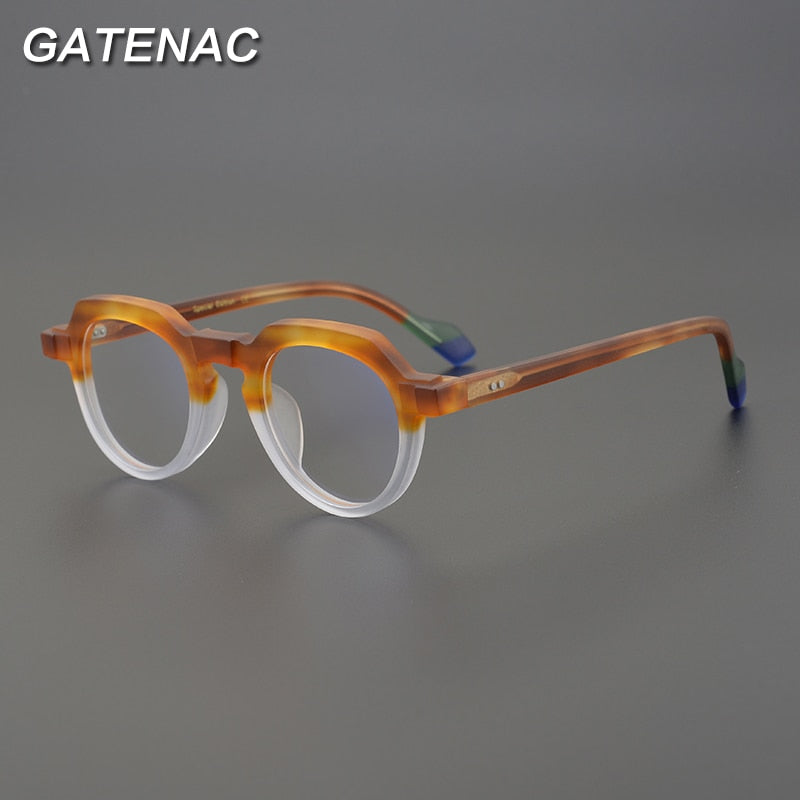Gatenac Unisex Full Rim Irregular Round Acetate Eyeglasses Gxyj897 Full Rim Gatenac   