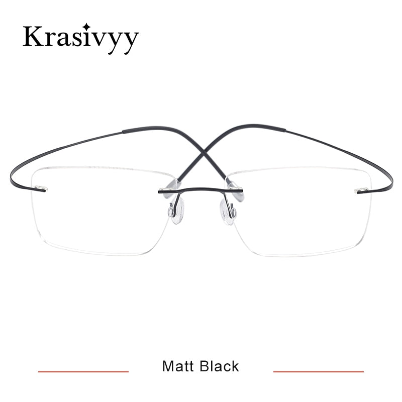Krasivyy Men's Rimless Square Titanium Eyeglasses Kr6064 Rimless Krasivyy Matt Black CN 