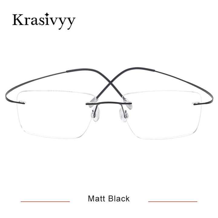 Krasivyy Men's Rimless Square Titanium Eyeglasses Kr6064 Rimless Krasivyy Matt Black CN 