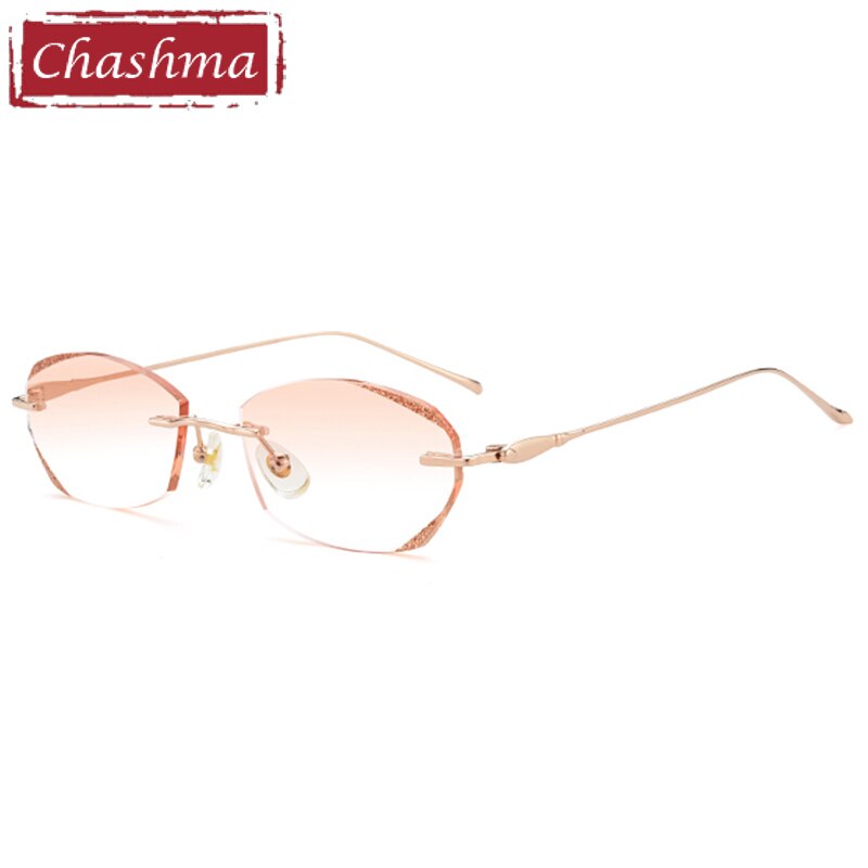 Chashma Women's Rimless Diamond Cut Titanium Oval Frame Eyeglasses 8145 Rimless Chashma Gold with Brown  