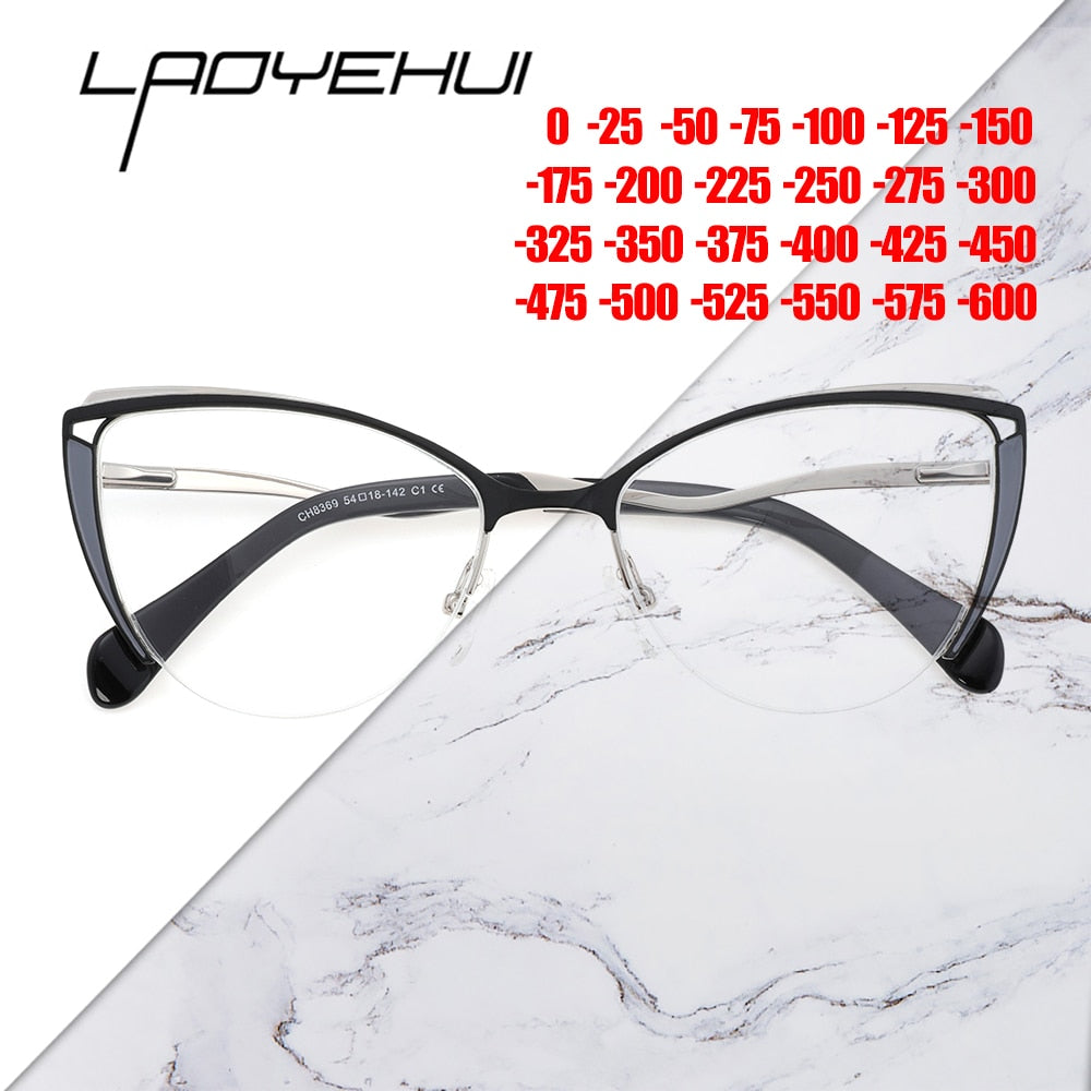Laoyehui Women's Semi Rim Cat Eye Alloy Myopic Reading Glasses 8889c2 Reading Glasses Laoyehui   