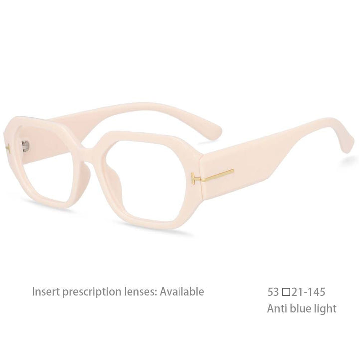 CCspace Unisex Full Rim Oversized Square Resin Frame Eyeglasses 54456 Full Rim CCspace Beige China 