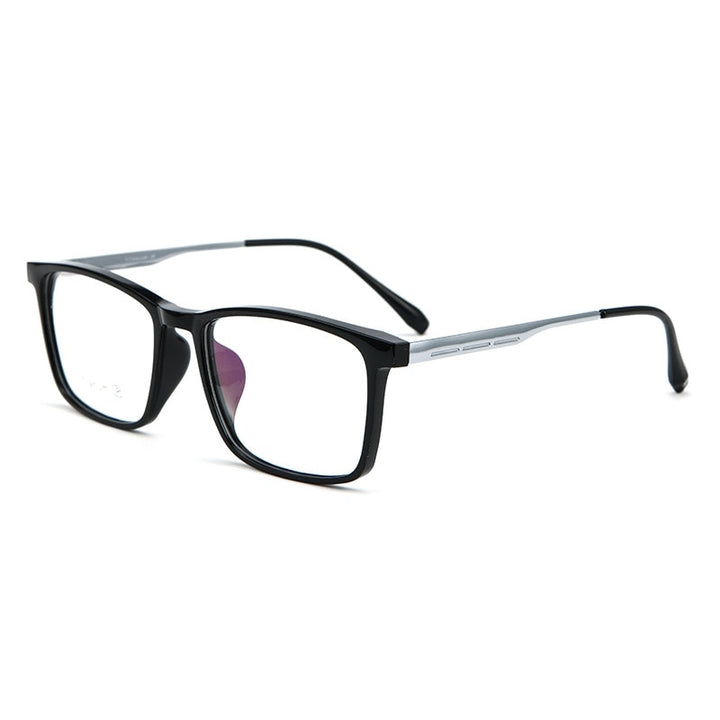 KatKani Unisex Full Rim Square Acetate Titanium Eyeglasses 2502ti Full Rim KatKani Eyeglasses Black  