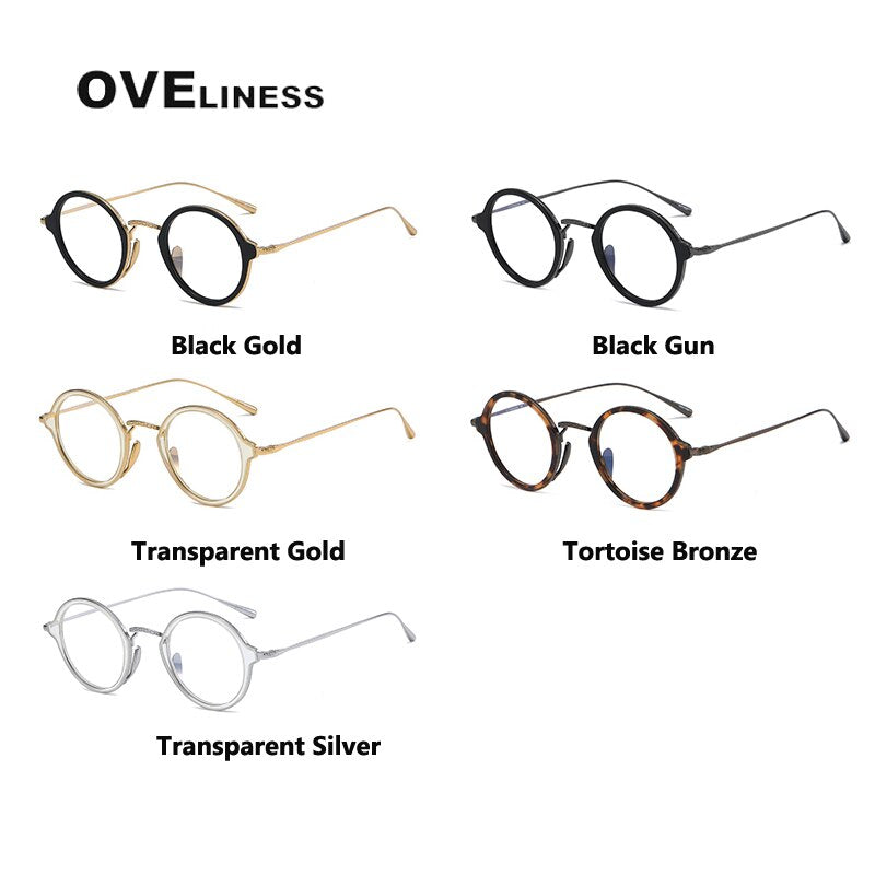 Oveliness Unisex Full Rim Round Acetate Titanium Eyeglasses 1110 Full Rim Oveliness   