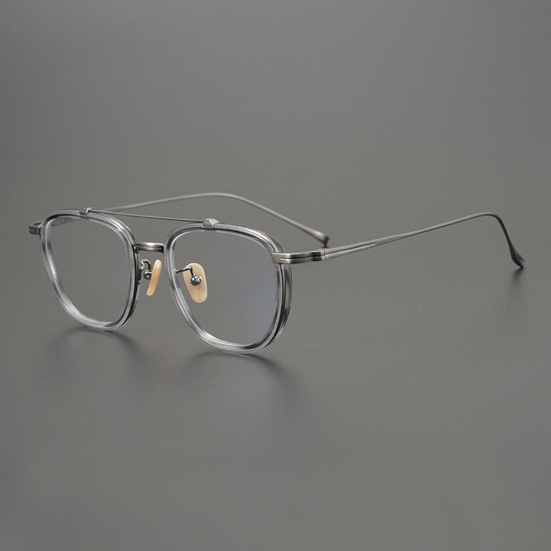 Gatenac Unisex Full Rim Square Titanium Acetate Double Bridge Frame Eyeglasses Gxyj809 Full Rim Gatenac Silver  