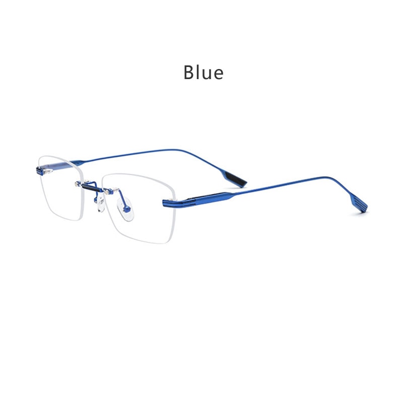Hdcrafter Unisex Rimless Polygon Square Titanium Eyeglasses 10093 Rimless Hdcrafter Eyeglasses Blue  