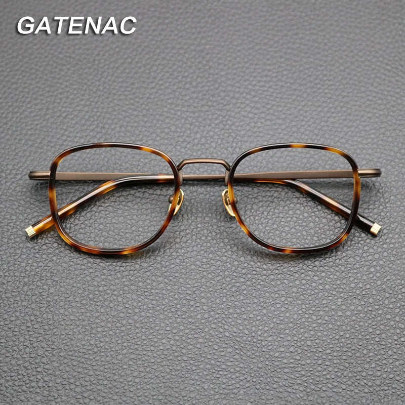 Gatenac Unisex Full Rim Square Acetate Titanium Eyeglasses Gxyj841 Full Rim Gatenac   