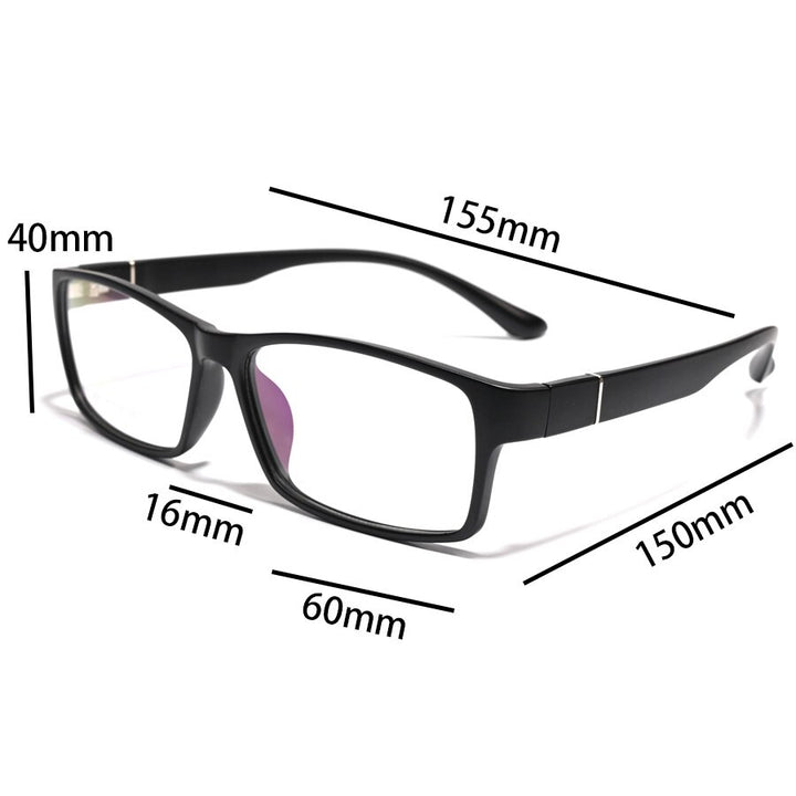 Men's Eyeglasses Square 155mm Oversized Frame Tr90 Frame Cubojue M3 black no function lens 0 