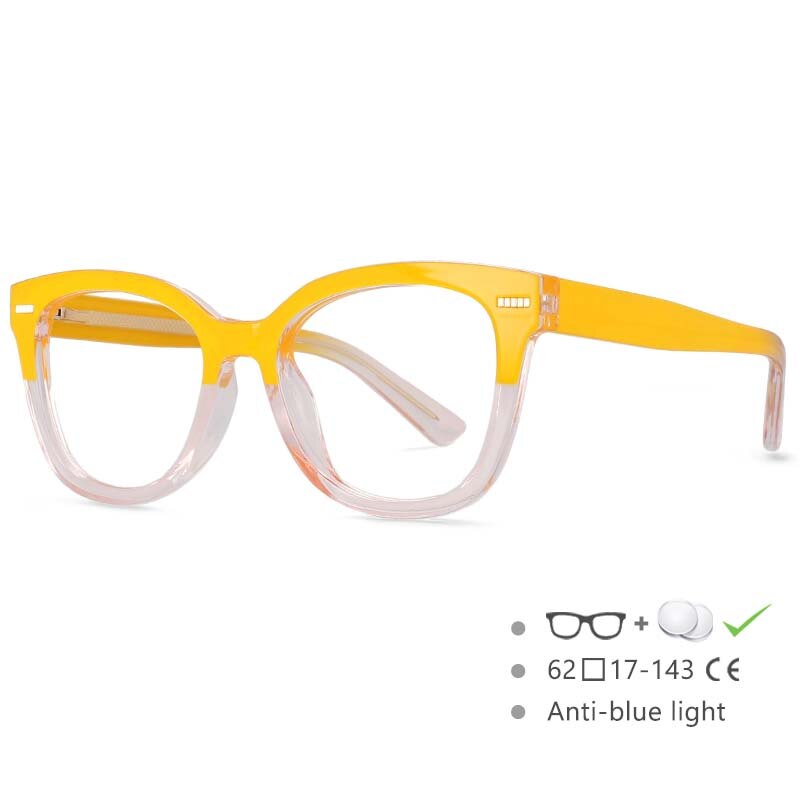 CCSpace Unisex Full Rim Square Cat Eye Frame Eyeglasses 54607 Full Rim CCspace Yellow-Pink China 