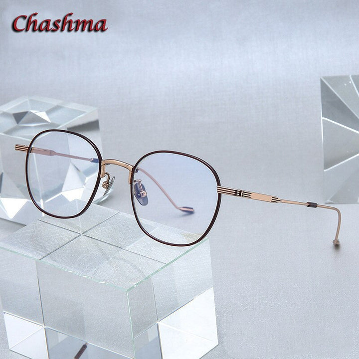 Chashma Ochki Unisex Full Rim Round Square Titanium Eyeglasses 022 Full Rim Chashma Ochki Rose Gold Black  