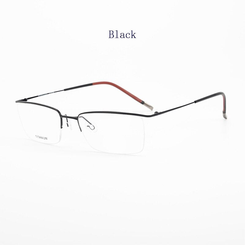 Hdcrafter Men's Semi Rim Square Titanium Eyeglasses 5502 Semi Rim Hdcrafter Eyeglasses Black  