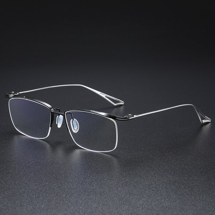 Muzz Men's Semi Rim Rectangle IP Titanium Eyebrow Frame Eyeglasses 04 Semi Rim Muzz gray  