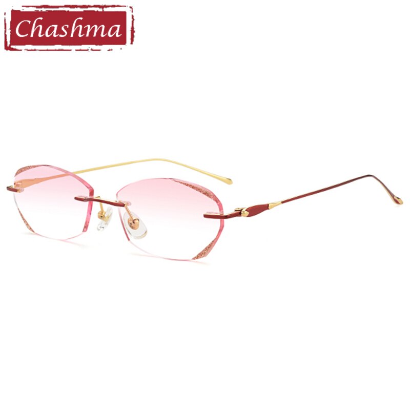 Chashma Women's Rimless Diamond Cut Titanium Oval Frame Eyeglasses 8145 Rimless Chashma Red with Pink  