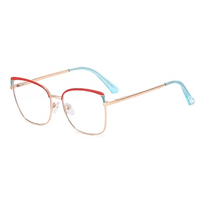 Ralferty Women's Full Rim Square Tr 90 Acetate Alloy Eyeglasses F82051 Full Rim Ralferty C3 Red China 