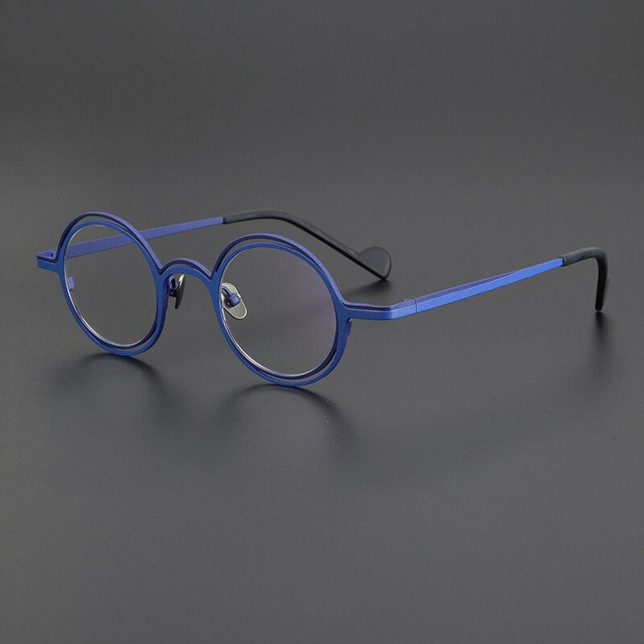 Gatenac Unisex Full Rim Round Titanium Eyeglasses Gxyj999 Full Rim Gatenac Matte Blue  