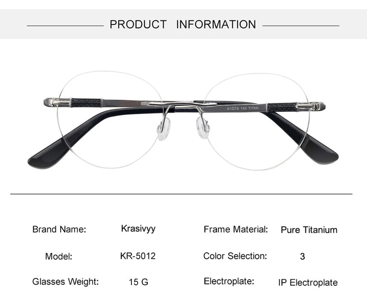 Krasivyy Unisex Rimless Round Screwless Titanium Rimless Eyeglasses Kr5012 Rimless Krasivyy   