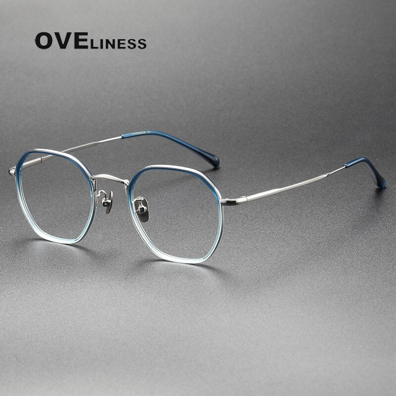 Oveliness Unisex Full Rim Irregular Square Acetate Titanium Eyeglasses 8502 Full Rim Oveliness gradient blue silver  