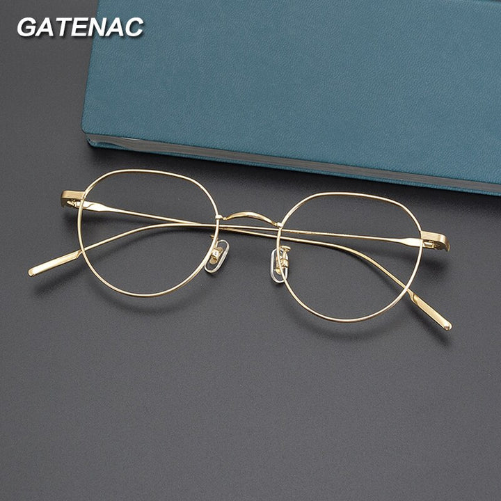 Gatenac Unisex Full Rim Flat Top Round Titanium Eyeglasses Gxyj1010 Full Rim Gatenac   