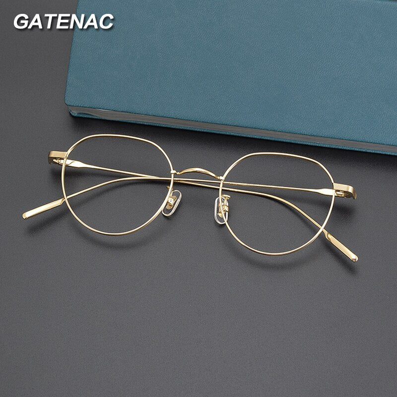Gatenac Unisex Full Rim Flat Top Round Titanium Eyeglasses Gxyj1010 Full Rim Gatenac   