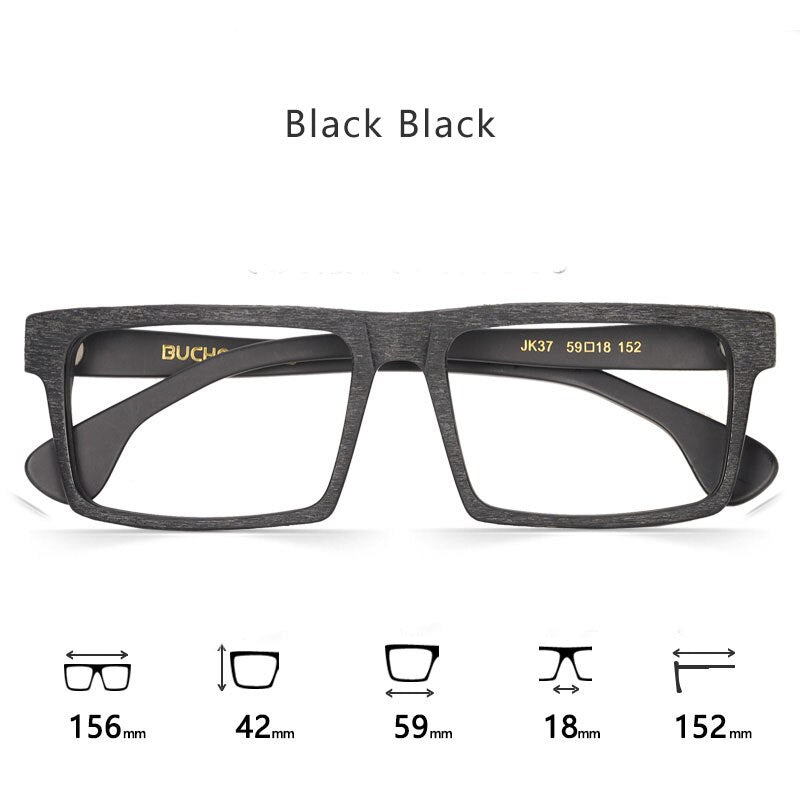 Hdcrafter  Unisex Full Rim Big Square 156mm Wood Eyeglasses Jk0371 Full Rim Hdcrafter Eyeglasses Black  