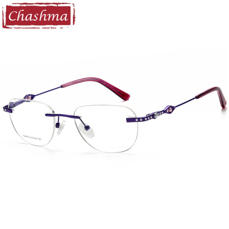 Chashma Ottica Women's Rimless Irregular Square Titanium Eyeglasses 9016 Rimless Chashma Ottica Purple  