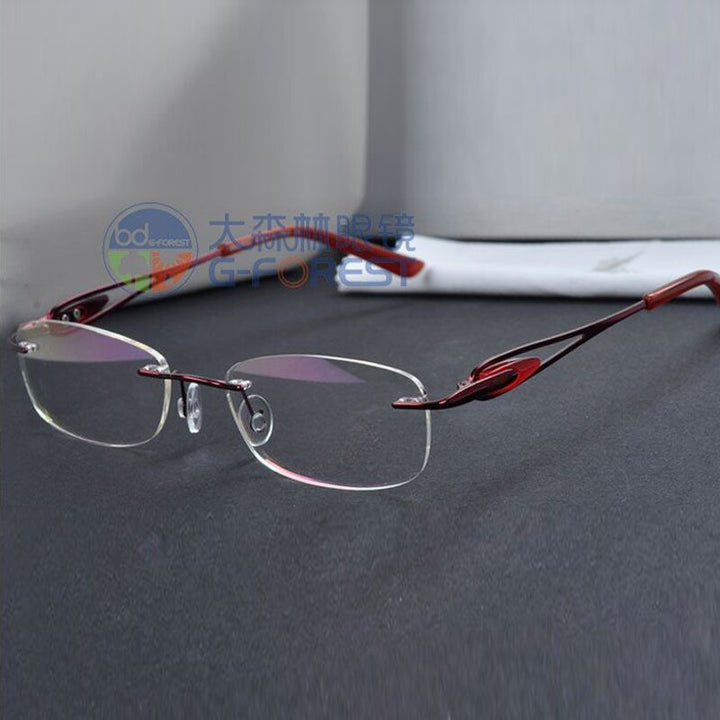 Oveliness Women's Rimless Round Square Alloy Eyeglasses Sw5028 Rimless Oveliness wine red  