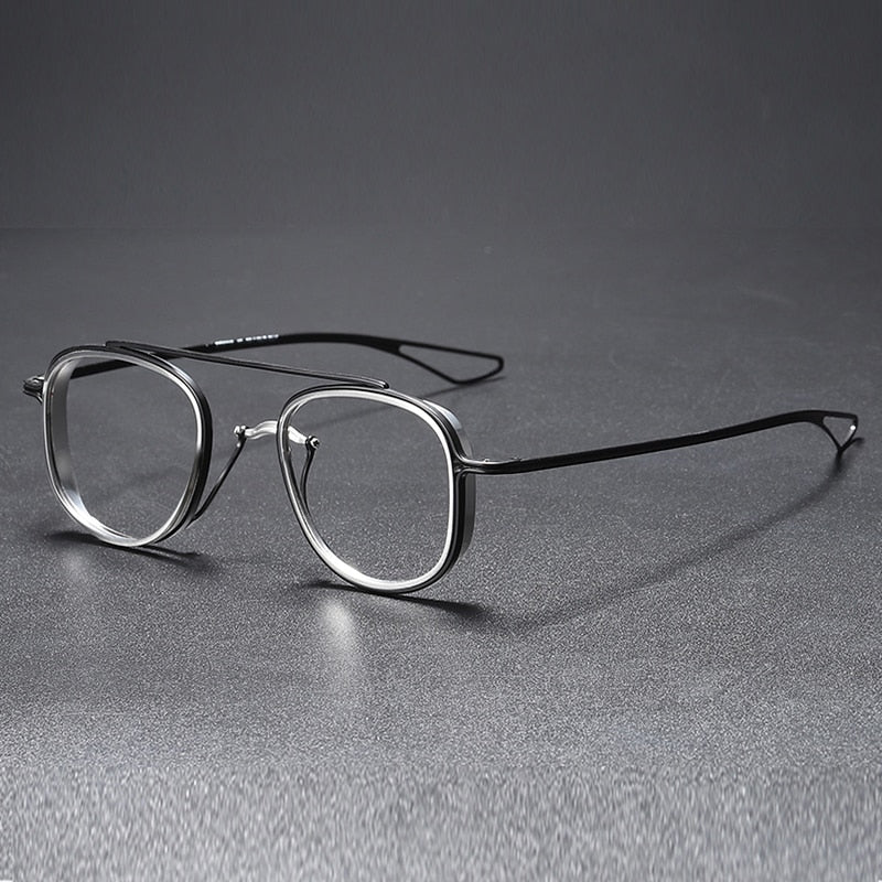 Muzz Unisex Full Rim Square Titanium Frame/Inner Ring Eyeglasses Dlx118 Full Rim Muzz BLACK SILVER  