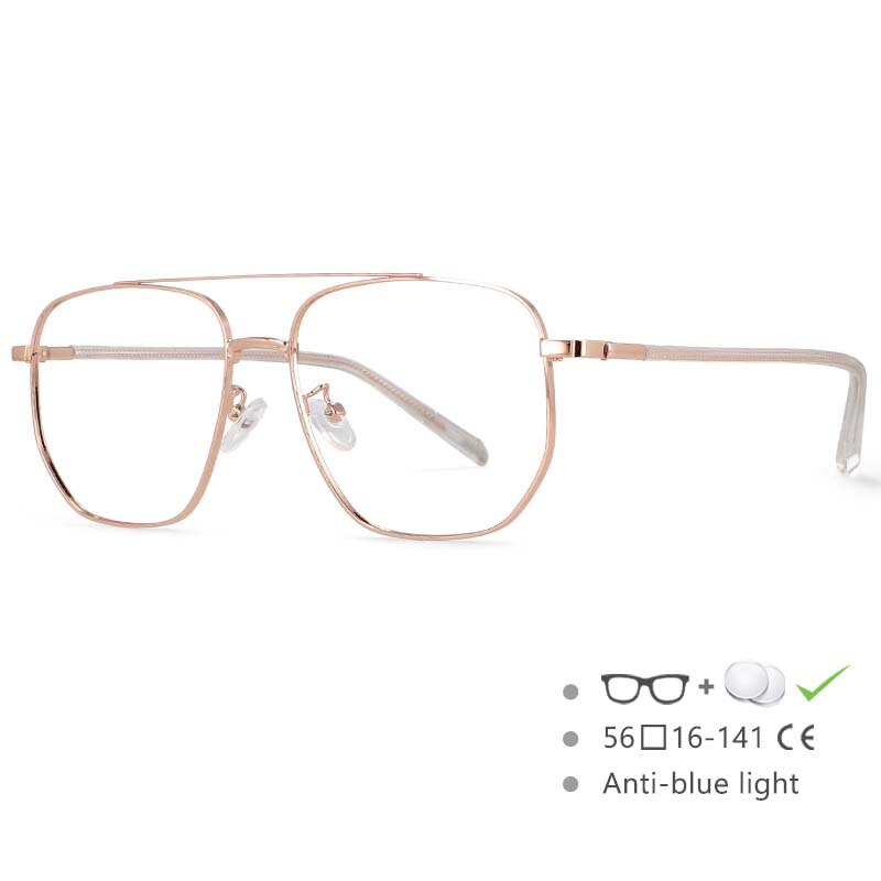 CCSpace Unisex Full Rim Oversized Double Bridge Square Alloy Frame Eyeglasses 54596 Full Rim CCspace rose-gold China 