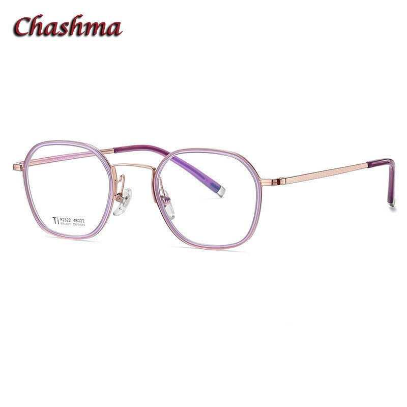 Chashma Ochki Unisex Full Rim Round Square Titanium Acetate Eyeglasses 2322 Full Rim Chashma Ochki Purple  