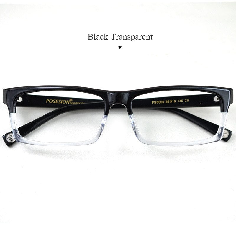 Hdcrafter Men's Full Rim Rectangle Acetate Frame Eyeglasses Ps8005 Full Rim Hdcrafter Eyeglasses Black Transparent  