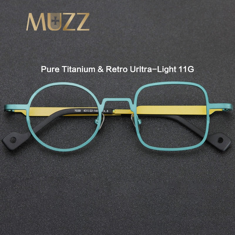 Muzz Unisex Asymetrical Square Round Titanium Eyeglasses T7039n Full Rim Muzz   