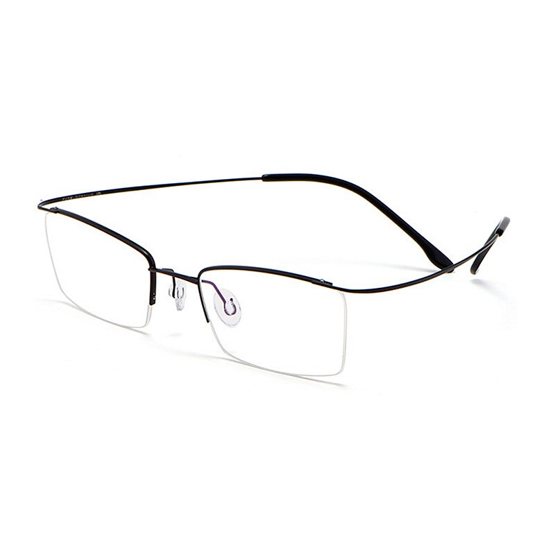 Hdcrafter Men's Semi Rim Square β  Titanium Eyeglasses 30004 Semi Rim Hdcrafter Eyeglasses Black  
