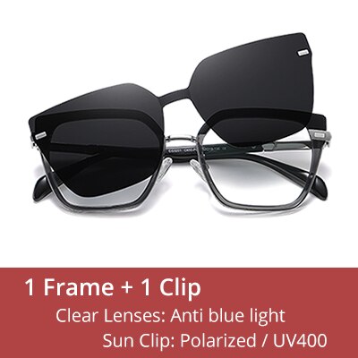 Ralferty Women's Full Rim Square Cat Eye Alloy Acetate Eyeglasses With Clip On Polarized Sunglasses With Clip Ons Ralferty C650 Black China As picture