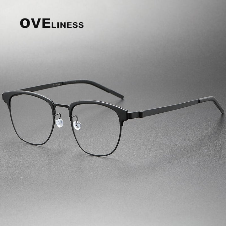 Oveliness Unisex Full Rim Square Acetate Titanium Eyeglasses 9849 Full Rim Oveliness black  