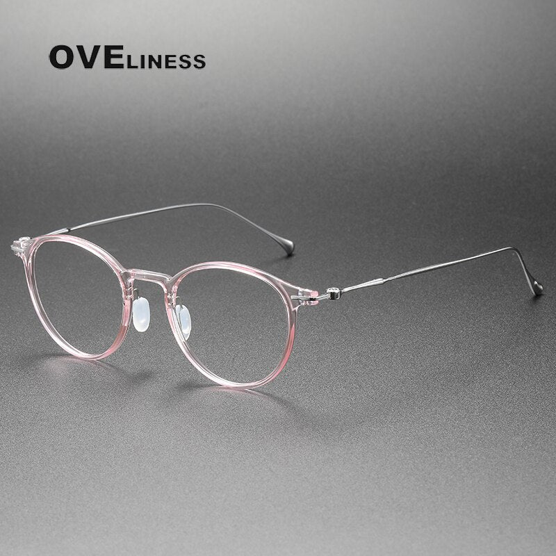 Oveliness Unisex Full Rim Round Square Tr 90 Titanium Eyeglasses Full Rim Oveliness pink  