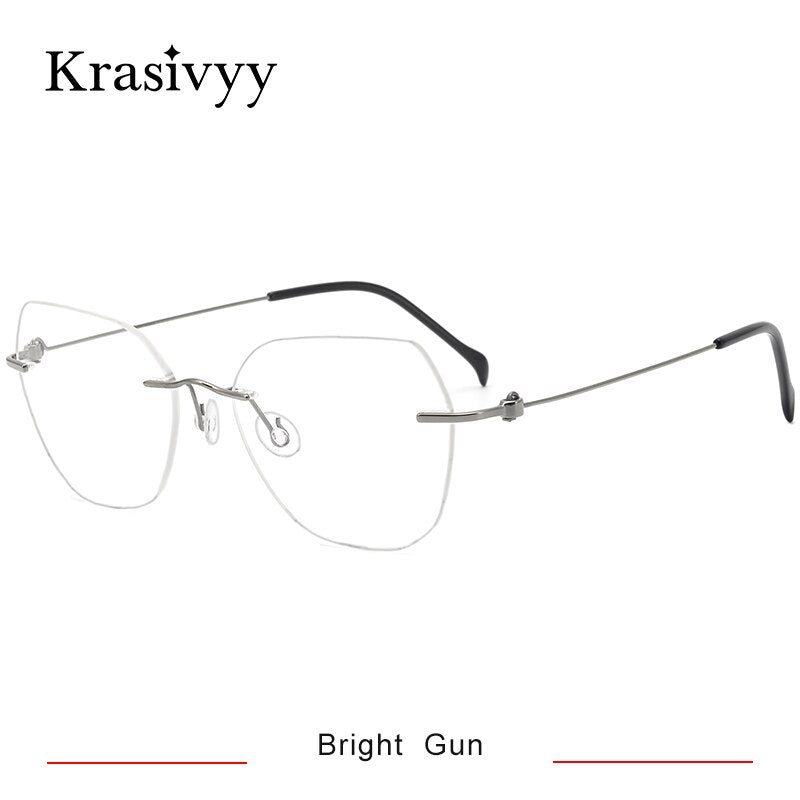 Krasivyy Men's Rimless Square Cat Eye Screwless Titanium Eyeglasses Kr5009 Rimless Krasivyy Bright Gun CN 