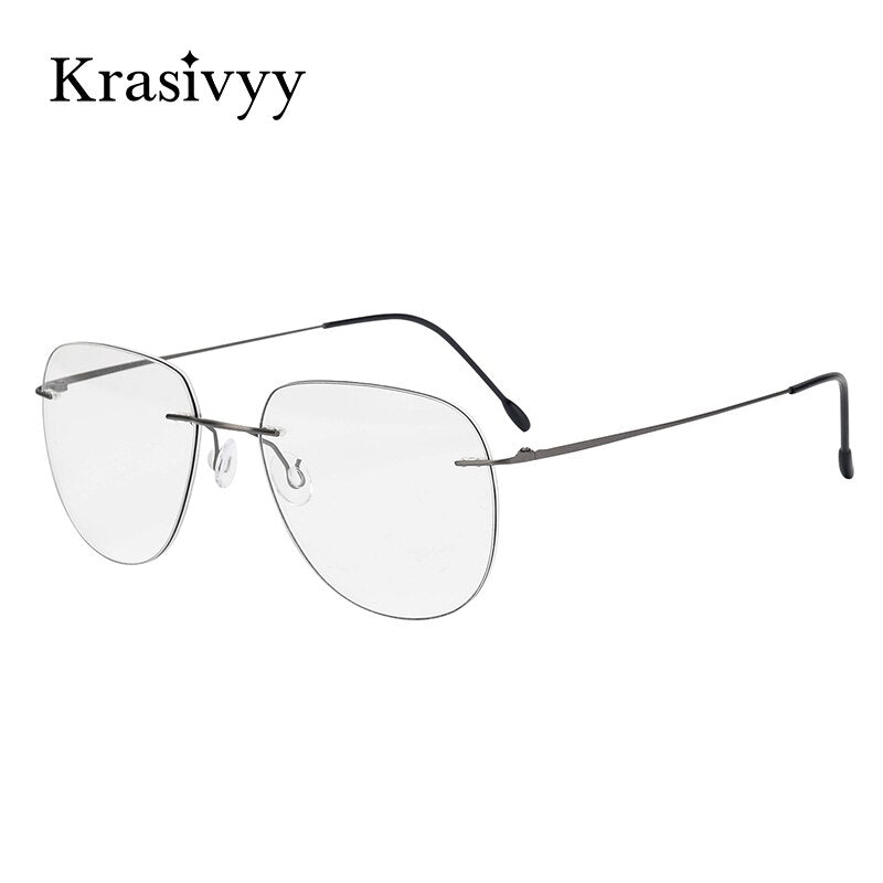 Krasivyy Unisex Rimless Round Flat Top Titanium Eyeglasses Ls05 Rimless Krasivyy   