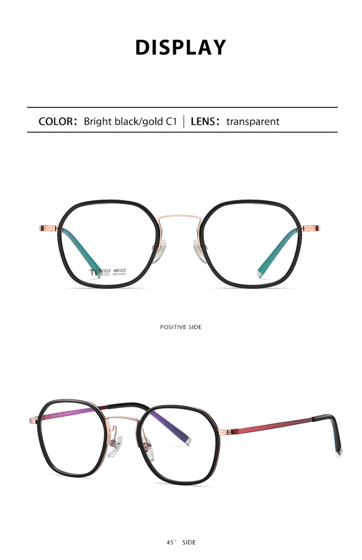 Reven Jate Unisex Full Rim Round Square Acetate Titanium Frame Eyeglasses R2322 Full Rim Reven Jate   