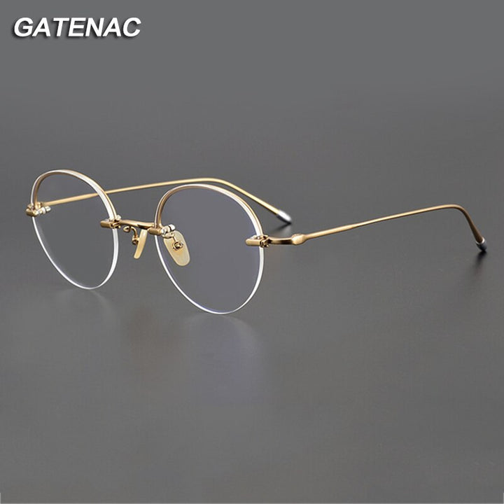Gatenac Unisex Rimless Round Titanium Eyeglasses Gxyj1038 Rimless Gatenac   
