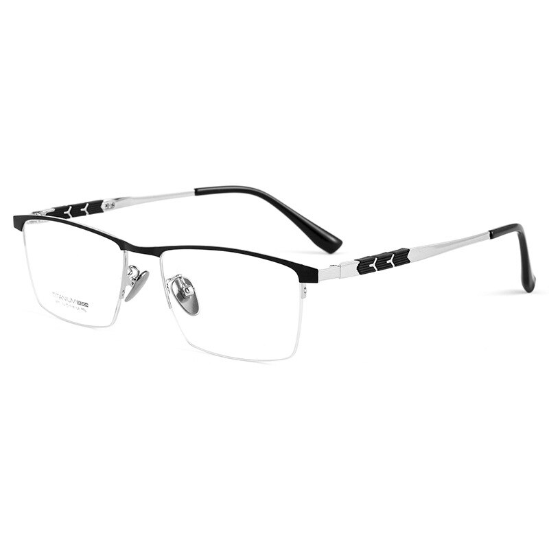 Yimaruili Men's Semi Rim Square Titanium Eyeglasses 9012BT Semi Rim Yimaruili Eyeglasses Black Silver  