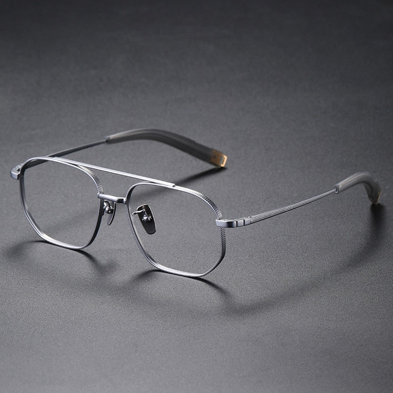 Muzz Men's Full Rim Round Titanium Double Rim Frame Eyeglasses Dlx07518 Full Rim Muzz Silver  