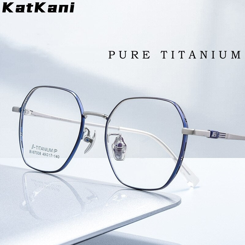KatKani Unisex Full Rim Small Polygon Titanium Eyeglasses Bv87008 Full Rim KatKani Eyeglasses   