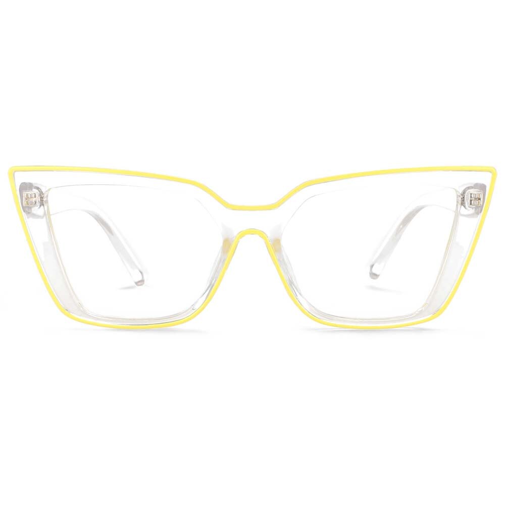 CCspace Women's Full Rim Square Flat Top Cat Eye Acetate Alloy Eyeglasses 55338 Full Rim CCspace China Yellowc6 