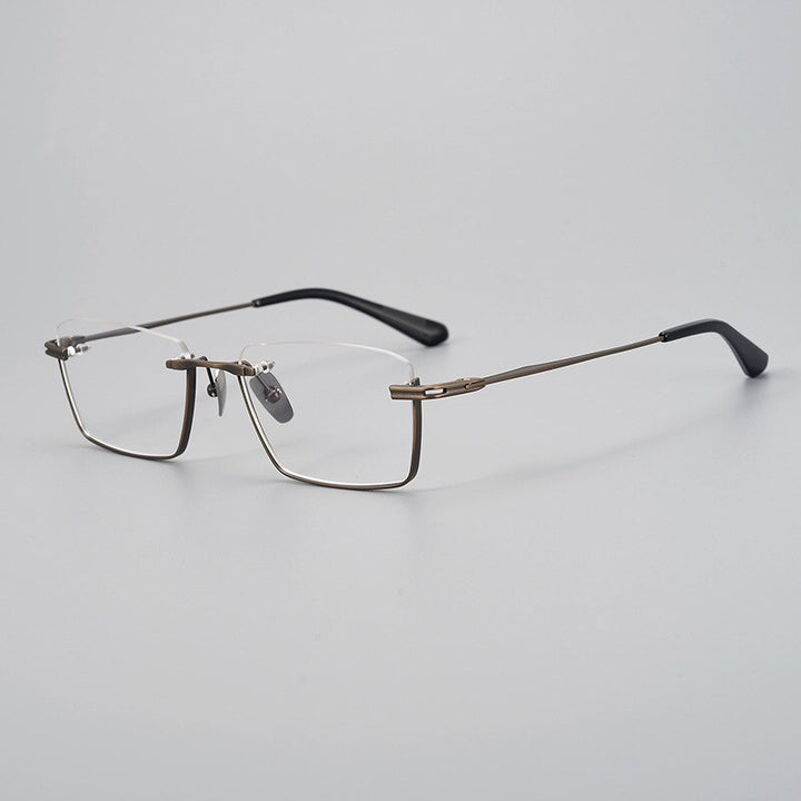 CCSpace Unisex Semi Rim Square Handcrafted Titanium Eyeglasses 55634 Full Rim CCspace China Brown 