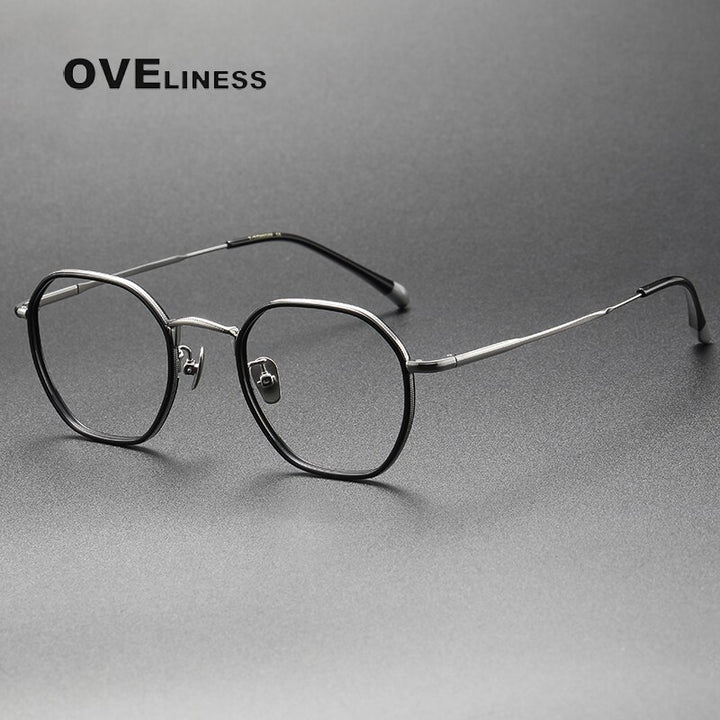Oveliness Unisex Full Rim Irregular Square Acetate Titanium Eyeglasses 8502 Full Rim Oveliness black gun  