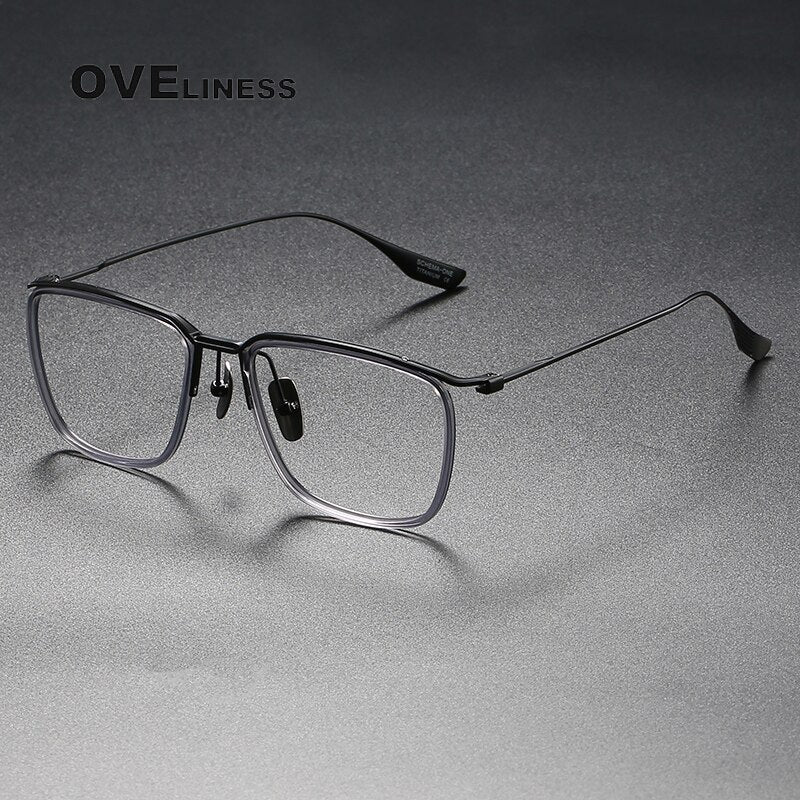 Oveliness Men's Full Rim Square Titanium Acetate Eyeglasses Dtx106 Full Rim Oveliness grey black  
