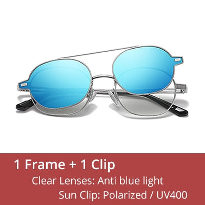 Ralferty Unisex Full Rim Oval Alloy Eyeglasses With Clip On Polarized Sunglasses D8802 Clip On Sunglasses Ralferty C05 Silver China 